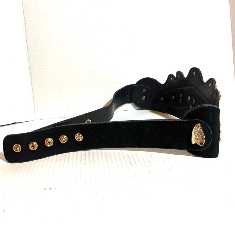 Handmade vintage suede Stylish Black and Gold Women's Belt SM - Picture 3 of 4